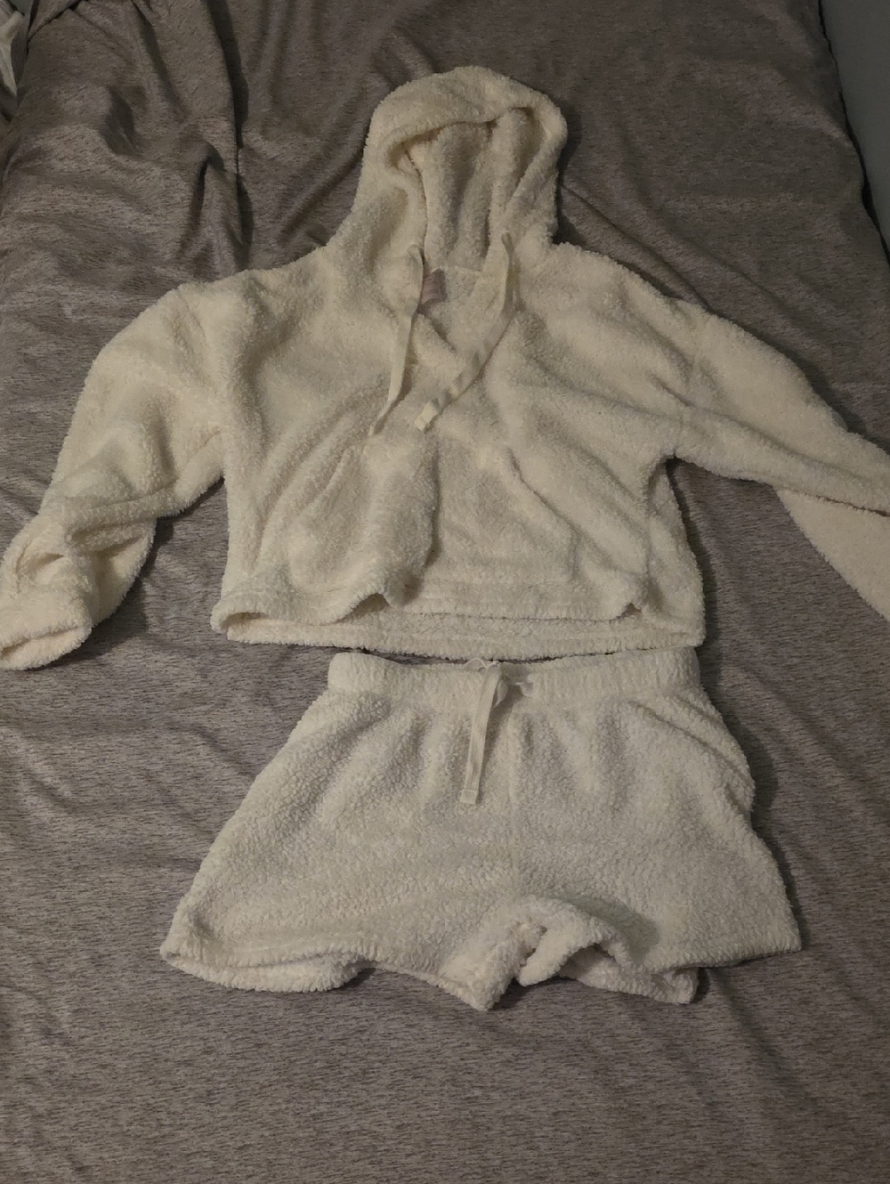Cozy Cream Hooded Womens Pajama Set - Soft Sherpa Top & Shorts